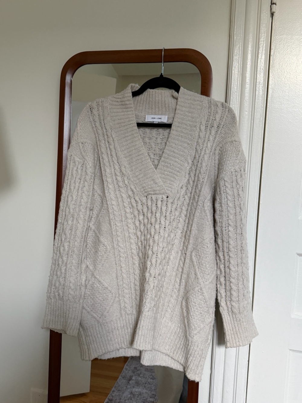 John + Jenn Cream Cable V-Neck Sweater